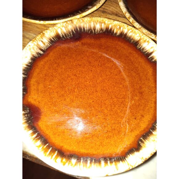 Vintage Hull Oven Proff USA Brown Drip Salad Plates - Set of 4 Great Condition! - Picture 4 of 10